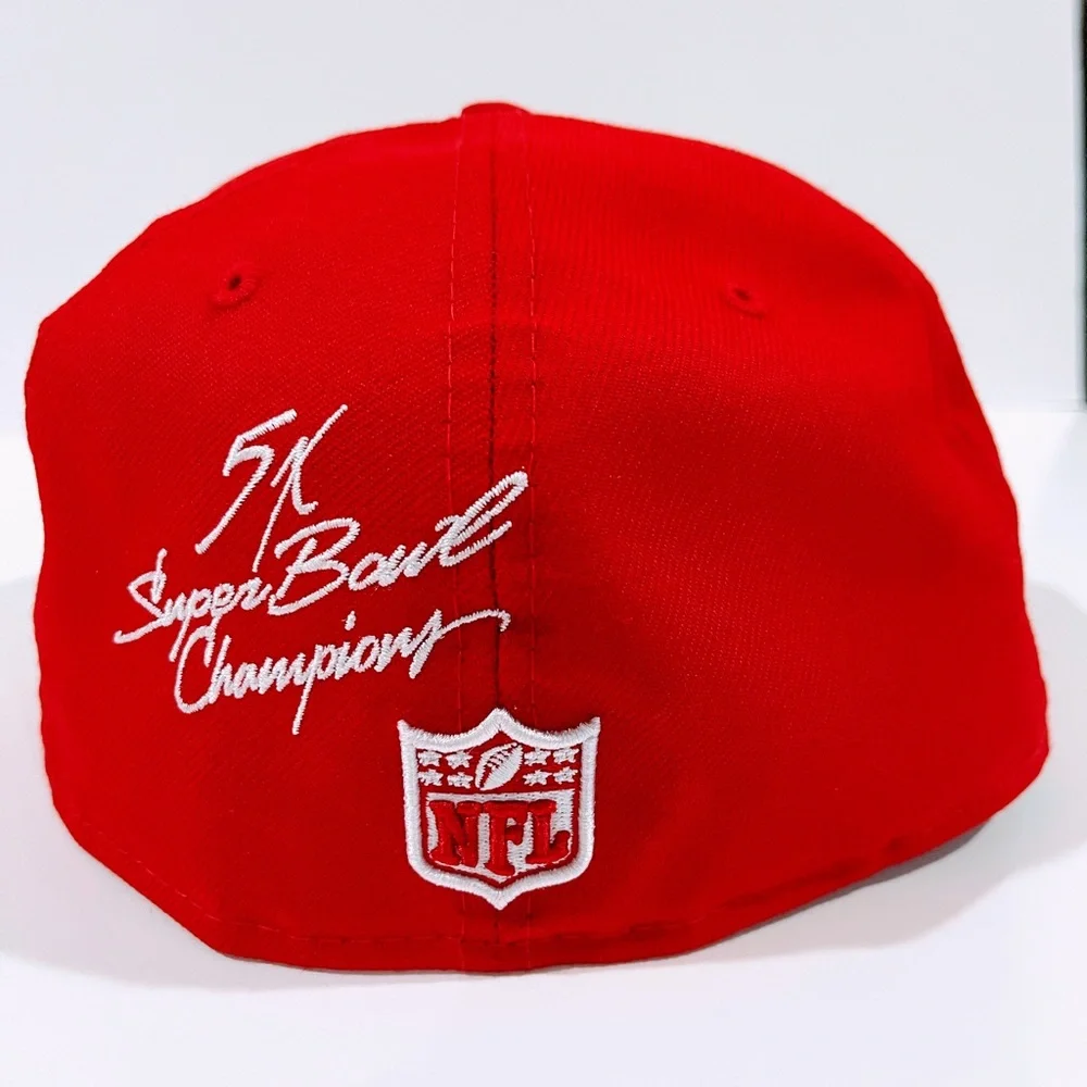 SF 49ERS RED Fitted Hat with Super Bowl Patches. Unisex - Picture 4 of 12